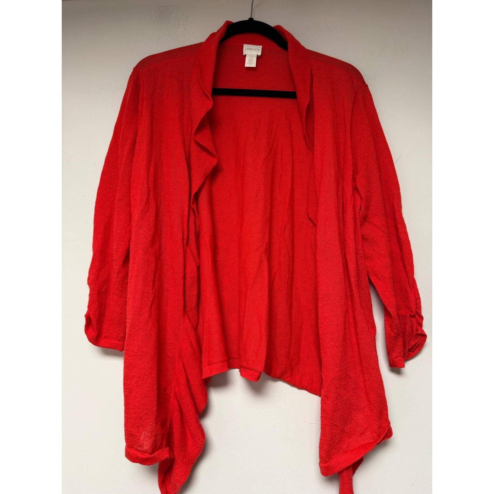 Chicos Red Open Front Duster Cardigan Sweater Knit Size 2