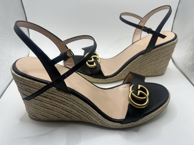 NEW GUCCI GG MARMONT LEATHER ESPADRILLES WEDGE SANDALS SHOES  display picture 1