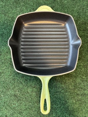 Le Creuset #26 Enameled Cast Iron Square Grill Skillet Lime Super Clean Free S&H