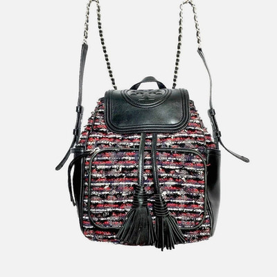 Tory Burch Backpack Red Black Mini Tweed Leather Trim