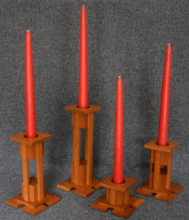 RARE LUTKUS III DESIGN ARTS & CRAFTS STYLE SET/4 "DOROTHY" CHERRY CANDLESTICKS - Image 2 of 4