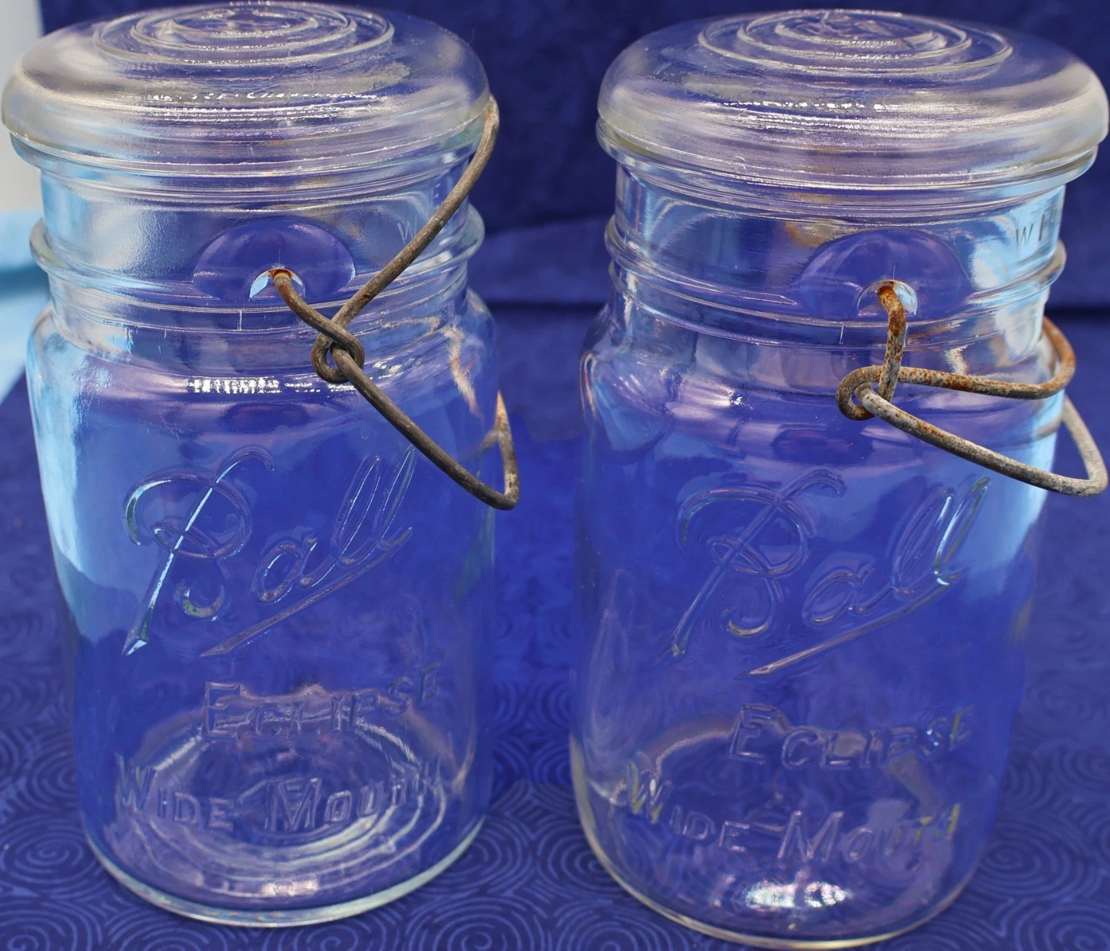 Set of 2 Vintage Ball Eclipse Canning Jars w/ Glass Lids & Wire Bails – Clear