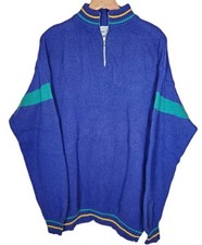 VTG United Colors of Benetton Shetland Wool 1/4 Zip Sweater Blue Men's 54 XL 