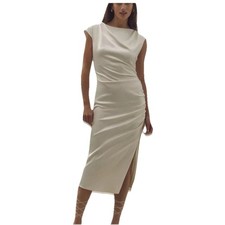 NEW BHLDN Francesca High-Neck Stretch Satin Midi Dress Ivory Size Large NWT