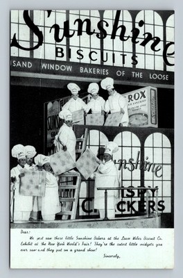 Sunshine Bakers Exhibit NY Worlds Fair Advertising Postcard Unused gray scale