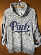 Victoria's Secret Pink Pullover Sweatshirt High Cowl Neck Blue Gray sz MEDIUM