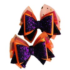 Set Pigtail Hair Bows for Girl Baby Glittery Purple Orange Kids Handmade