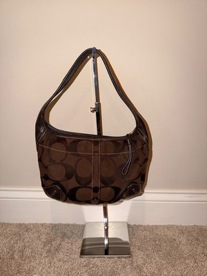 Coach F10078 Signature C Jacquard Hobo Shoulder Bag Brown Leather Y2K