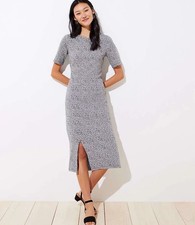 LOFT Black & White Short Sleeve Leopard Print Knit Midi Dress - Medium