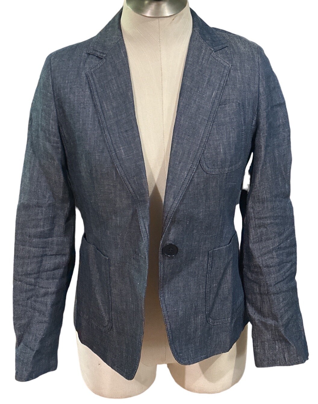 Talbots Linen Blazer Lined Chambray Hacker Size 6… - image 1