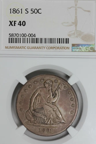 1861-S  .50  NGC  XF 40 1800 Half Dollar, Liberty Seated Half, 50 Cents 