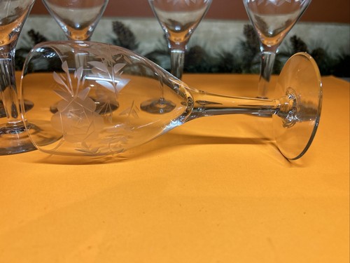 SET OF 5 FLORAL ETCHED CRYSTAL GLASSES GREAT CONDITION, SEE DESCRIPTION!!! - Picture 5 of 8