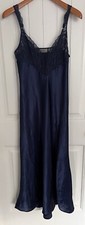 Victoria's Secret Gold Label Navy Satin Lace Lingerie Long Slip Gown Vintage Med