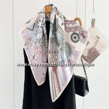 Sallys Boutique 100% Satin Silk Wrap Scarf Geometric Print Square Shawl 90cm