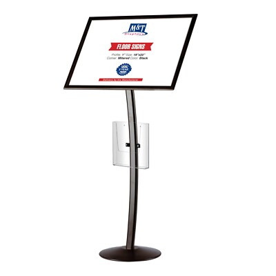 18''x22'' Black Curved Pedestal Aluminum Menu Board with 8.5x11 Brochure Holder