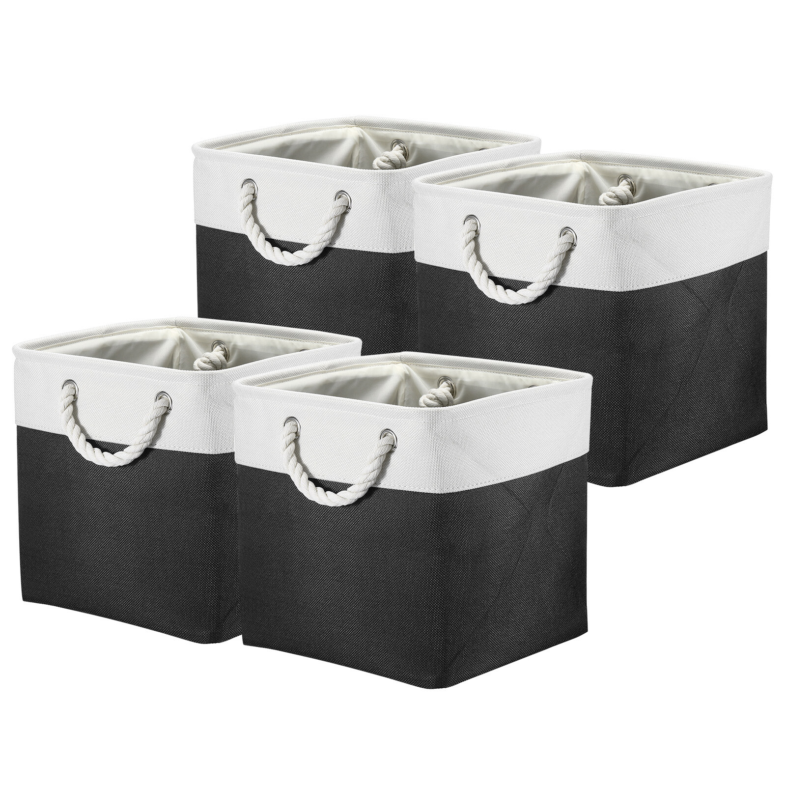 Storage Baskets Fabric Collapsible Cube Baskets, 4Pack, White/Black-image