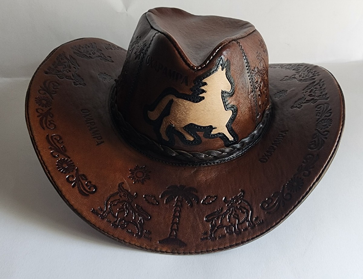 北原哲夫 私物　Vintage Leather Western Hat Gaucho Indio Leather Hat from Peru, New!! | eBay
