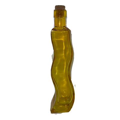 Wave Shaped Amber Color Oil Bottle 9.5 Inches Tall with Cork