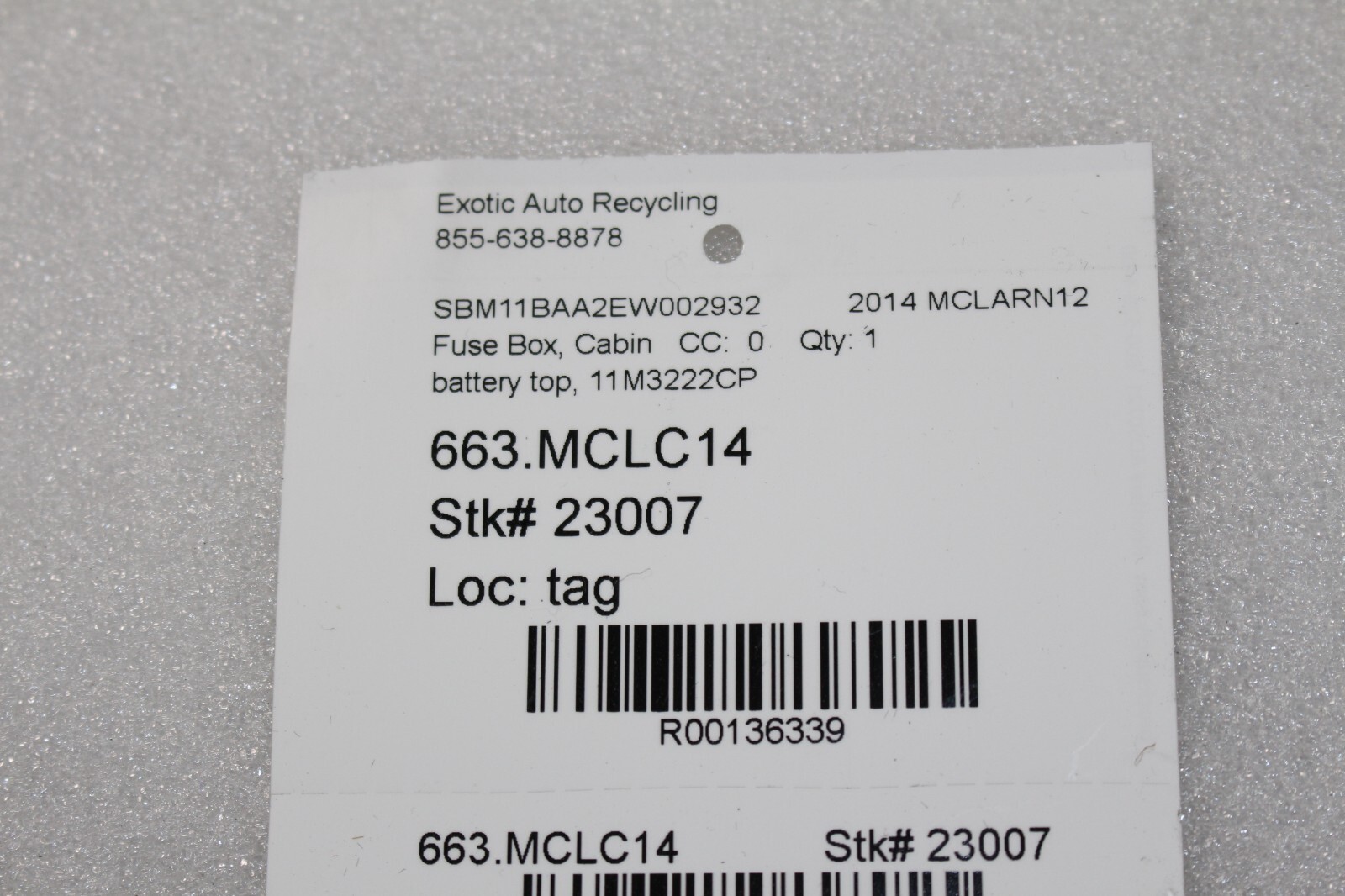 Mclaren MP4-12C, Battery Top, Used, P/N 11M3222CP