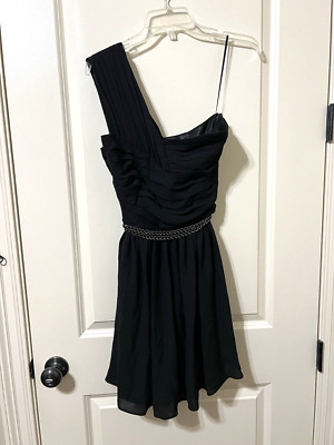 Express Dress Women's Size Small Black 1 Shoulder Belted Pleated Bodice Short