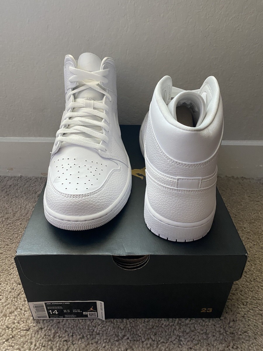 Size 14 - Jordan 1 Mid Triple White - 554724-130 for sale online