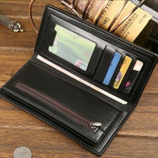 Long Mens Leather Wallet Purse Bifold ID Card Holder Billfold Handbag Checkbook