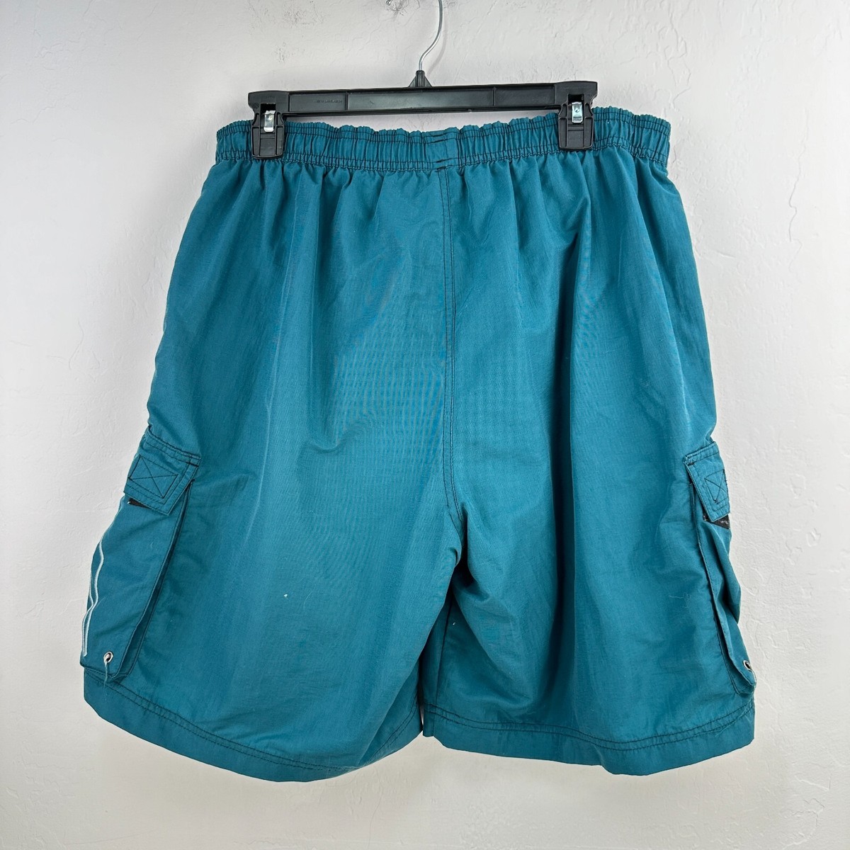 Vintage Speedo Shorts Mens L Green Nylon Swim Pockets Drawstring