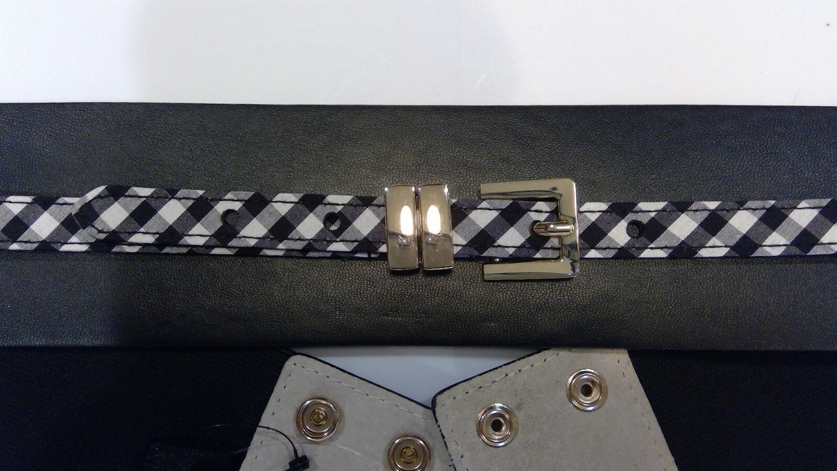 NWT WHITE HOUSE BLACK MARKET Gingham-Trim Wide Stretch Belt 