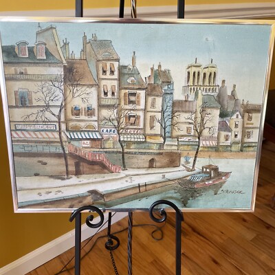 Ink And Watercolor Riverside City Street Scene By Strasser- Signed 18 X 24