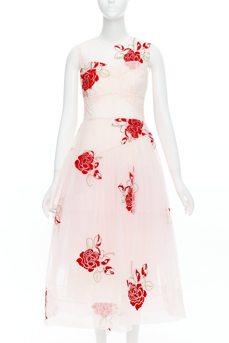 SIMONE ROCHA 2020 Runway pink red rose floral embroidery SIMONE ROCHA 2020 Runway pink red rose floral embroidery