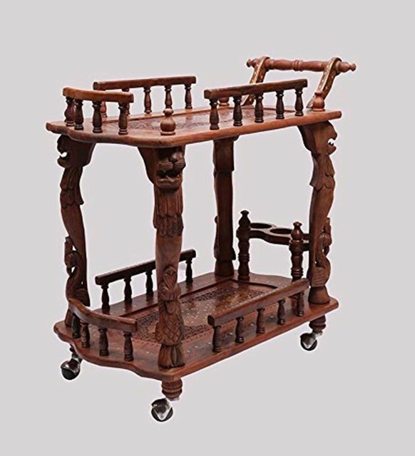 Indian Handcrafted Service/ Bar Trolley in Sheesham Wood , Home Trolley