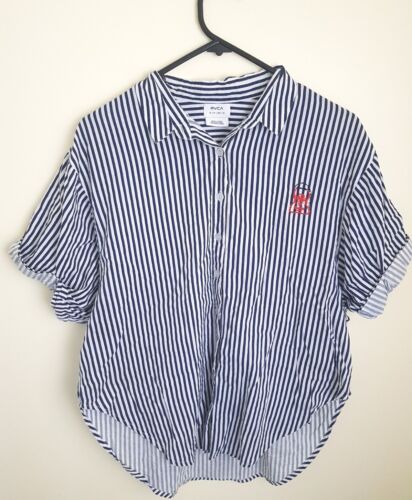 RVCA STRIPED SURF BUTTON UP SHIRT, MENS SMALL, COLLARED SHORT SLEEVE, SKATE... - Picture 1 of 6