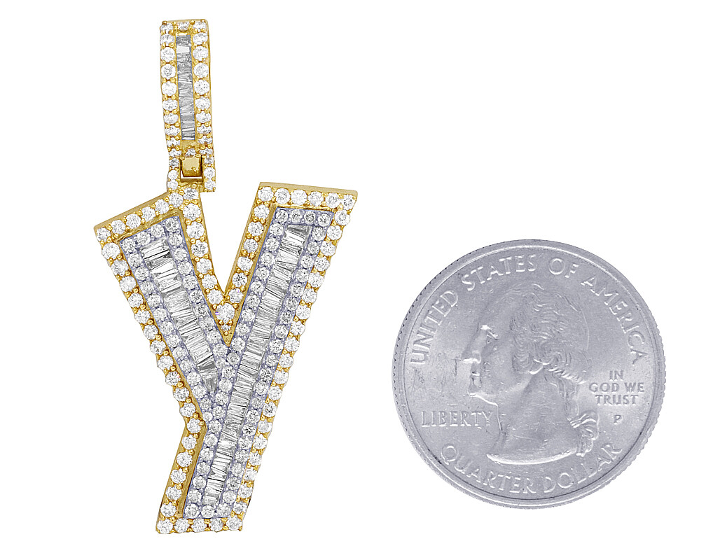 Baguette Diamond 3D Letter Initial Pendant Two Tone 10K Gold Unisex 3 3/4 CT ... image 6