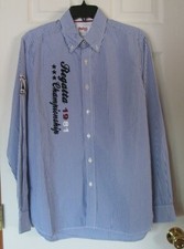 NWT Men's STAFFORD PREP Cotton Blue  White STRIPED DRESS SHIRT, Size Small