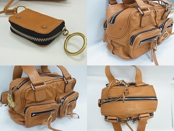 CHLOE Betty Leather Mini Boston Bag Handbag Camel Brown Used W 