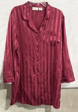 Vtg Jaclyn Smith Sleepwear Red Satin Sleep Shirt Nightgown Button Stripe Sz XL