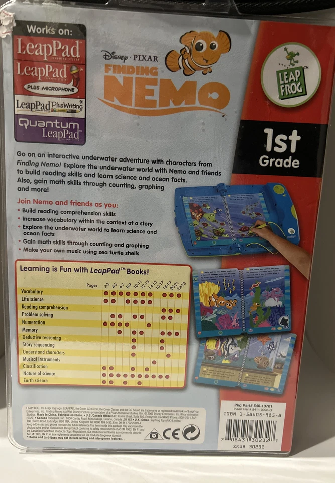 2003 LeapPad Leap Frog 1st Grade Reading Finding Nemo Book Cartridge Sealed - Image 2 of 2
