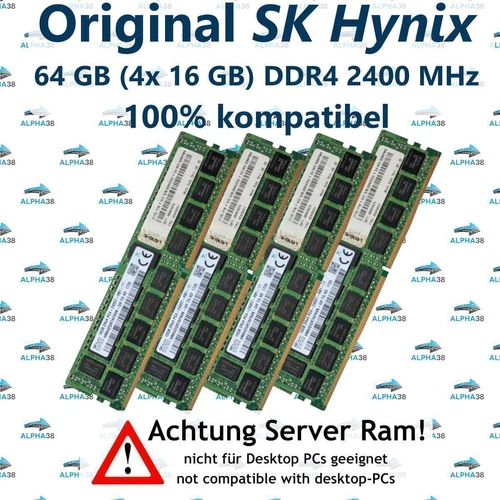64 GB (4x 16 GB) RDIMM ECC REG DDR4-2400 Supermicro 7048R-C1RT4+ Server RAM