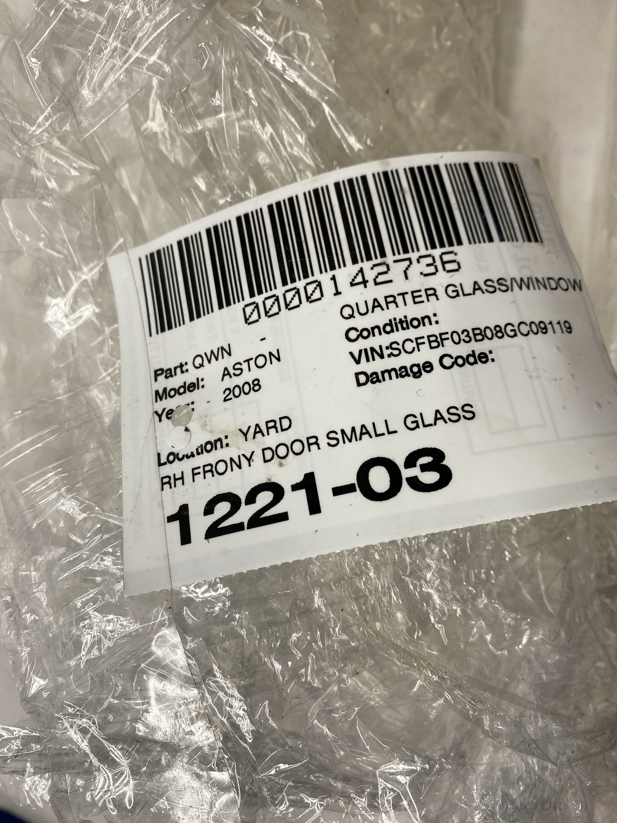 2006-2011 ASTON MARTIN V8 VANTAGE FRONT RIGHT SIDE DOOR QUARTER WINDOW GLASS OEM
