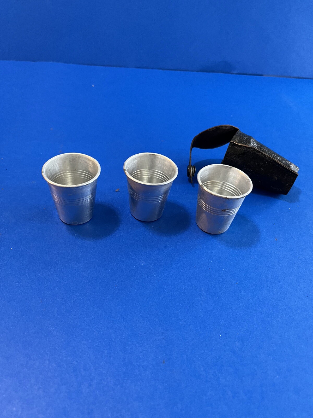 Antique Vintage Metal Shot Glasses Cups in Leather Travel Case eBay