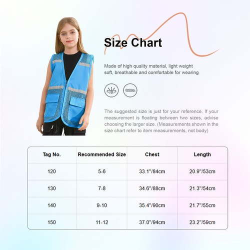 Kids Girls Boys Vest Mesh Reflective Volunteer High Visibility Activities Tops - Picture 45 of 61