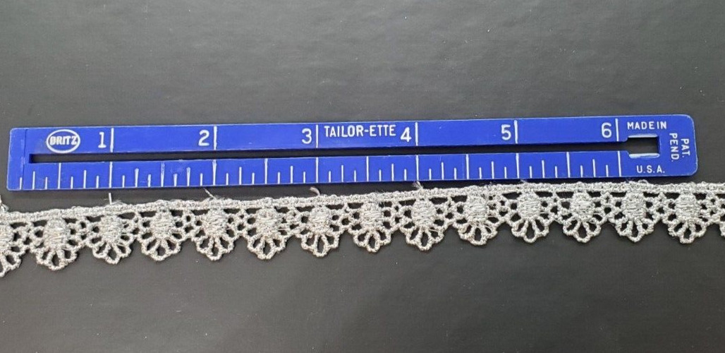 Silver Venise Lace .5" wide, 2yds VTG double scallop dress trim, bridal costumes