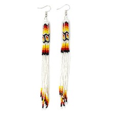 Handmade Beaded White Extra long Native style earrings 62/1