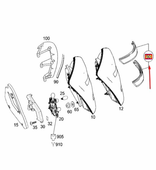 Neu MERCEDES-BENZ S W221 Rücklichtabdeckung hinten rechts A22182010129999