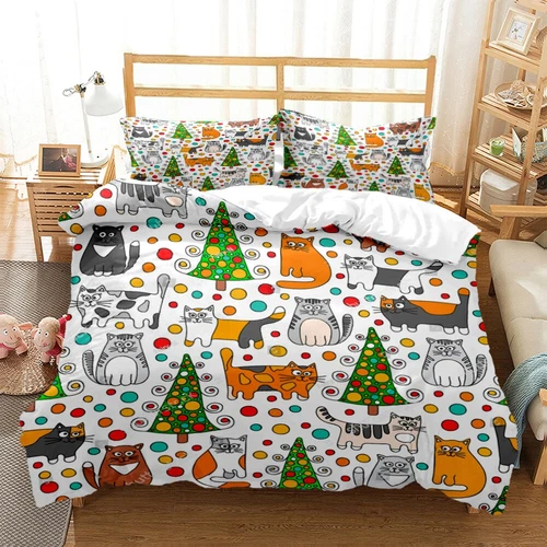 Artistic Cat Bedding Set 2Pcs 3Pcs Quilt Duvet Cover Dorm Single Double King UK - Picture 18 of 21