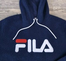 FILA Sherpa Fleece Pullover Women's XXL Hoodie Blue Long Sleeve Oversized Logo