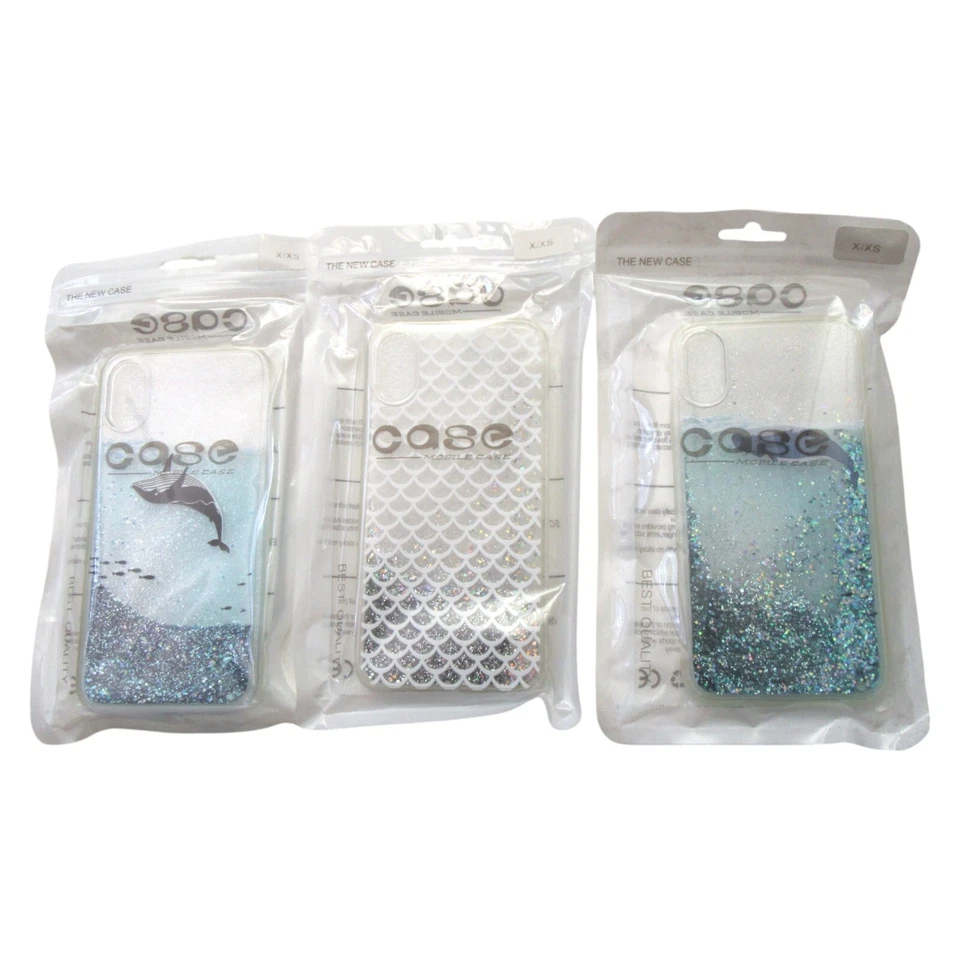 Funda trasera rígida iPhone X/XS brillo líquido arena movediza ballena y sirena escala Foto 2 de 4