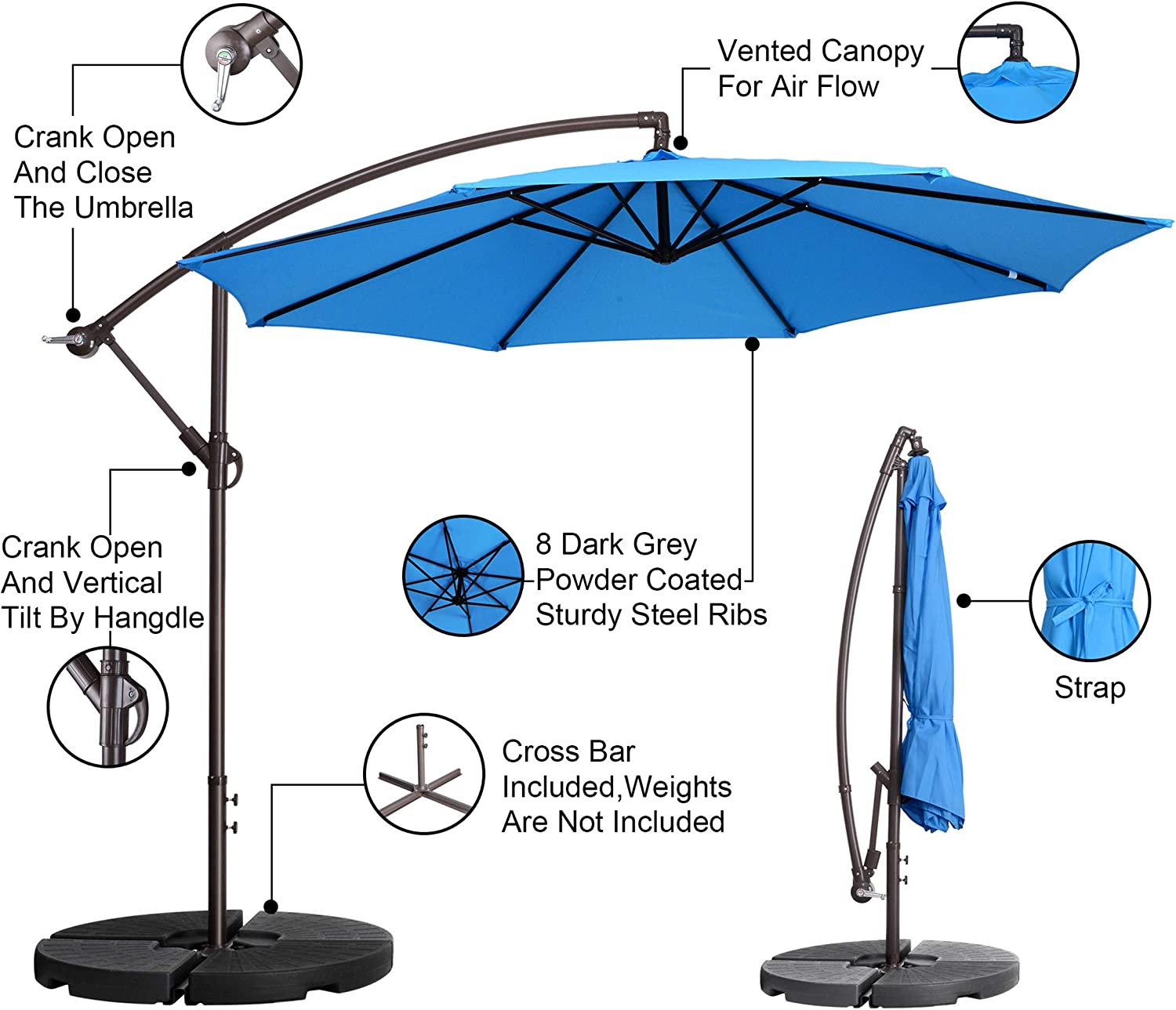 Offset Patio Shade 10 Ft Cantilever Outdoor Umbrella with Base eBay