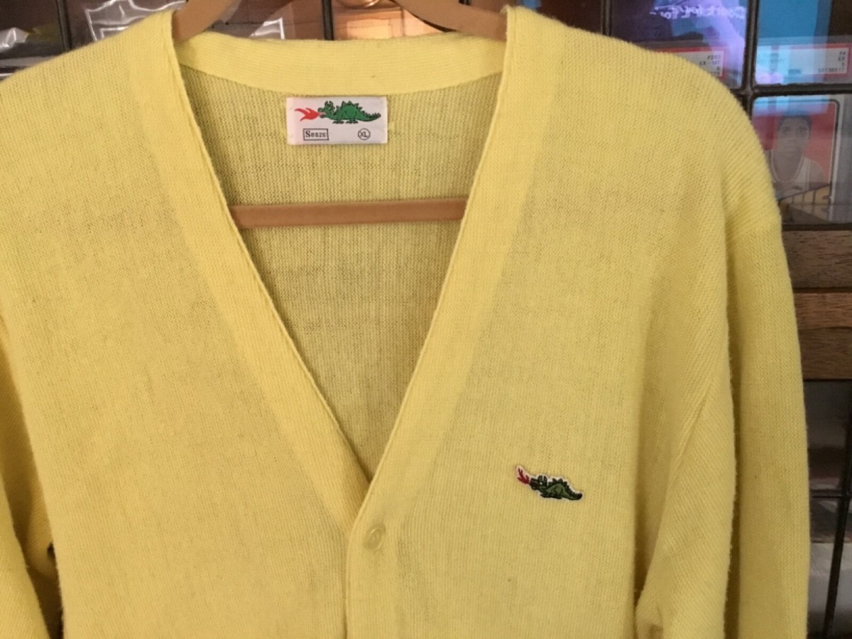VTG SEARS Bragg'n Dragon YELLOW Button Up Cardigan Sweater SZ L/XL