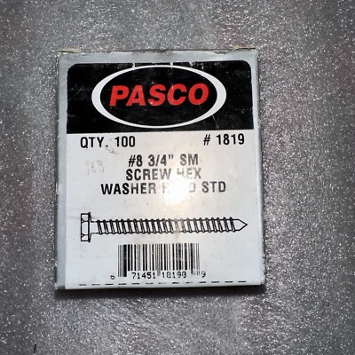 Pasco #8 3/4  SM, Screw Hex, Washer Head STD, 100/Box, Not Self Drill